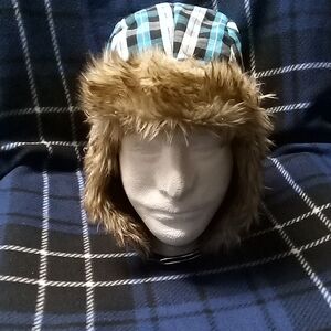 Plaid Trapper Hat with Faux Fur Lining